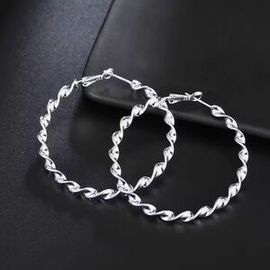 Silver Large Spiral Twist Hoop Earrings